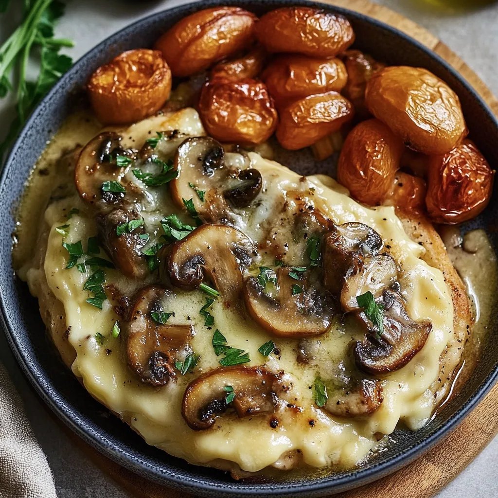 Hähnchen mit Champignons und Käse überbacken