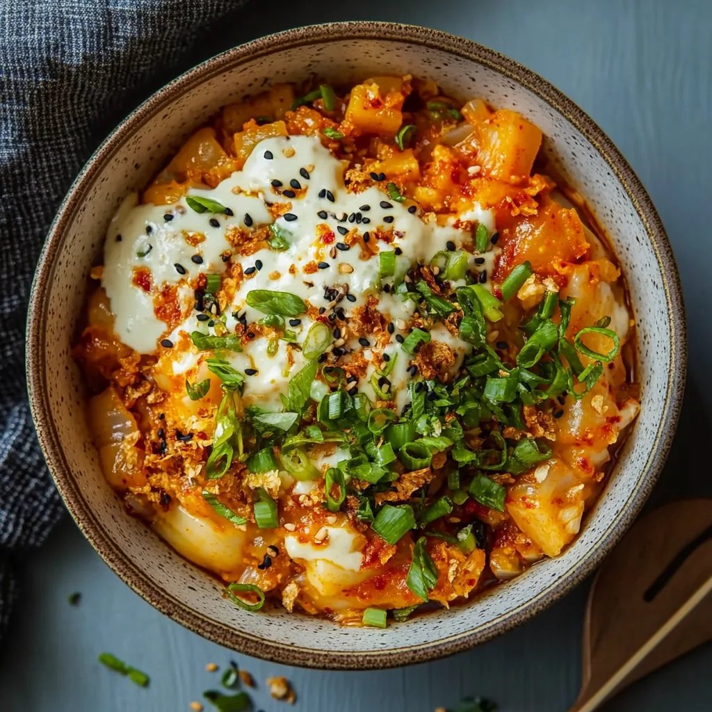 Kaasachtige en hartige havermout met kimchi