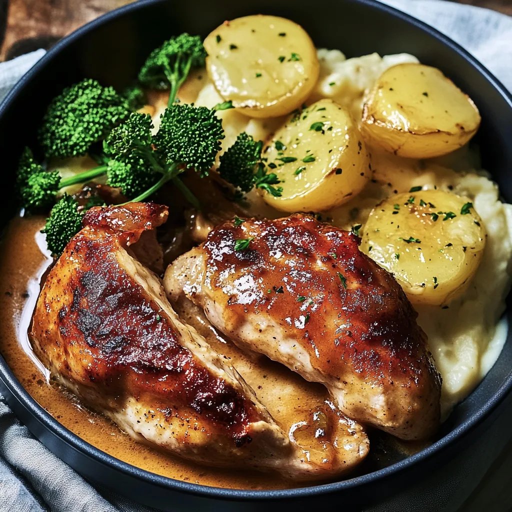 Hähnchenkeulen mit Honig und Dijon-Senf aus einem Topf