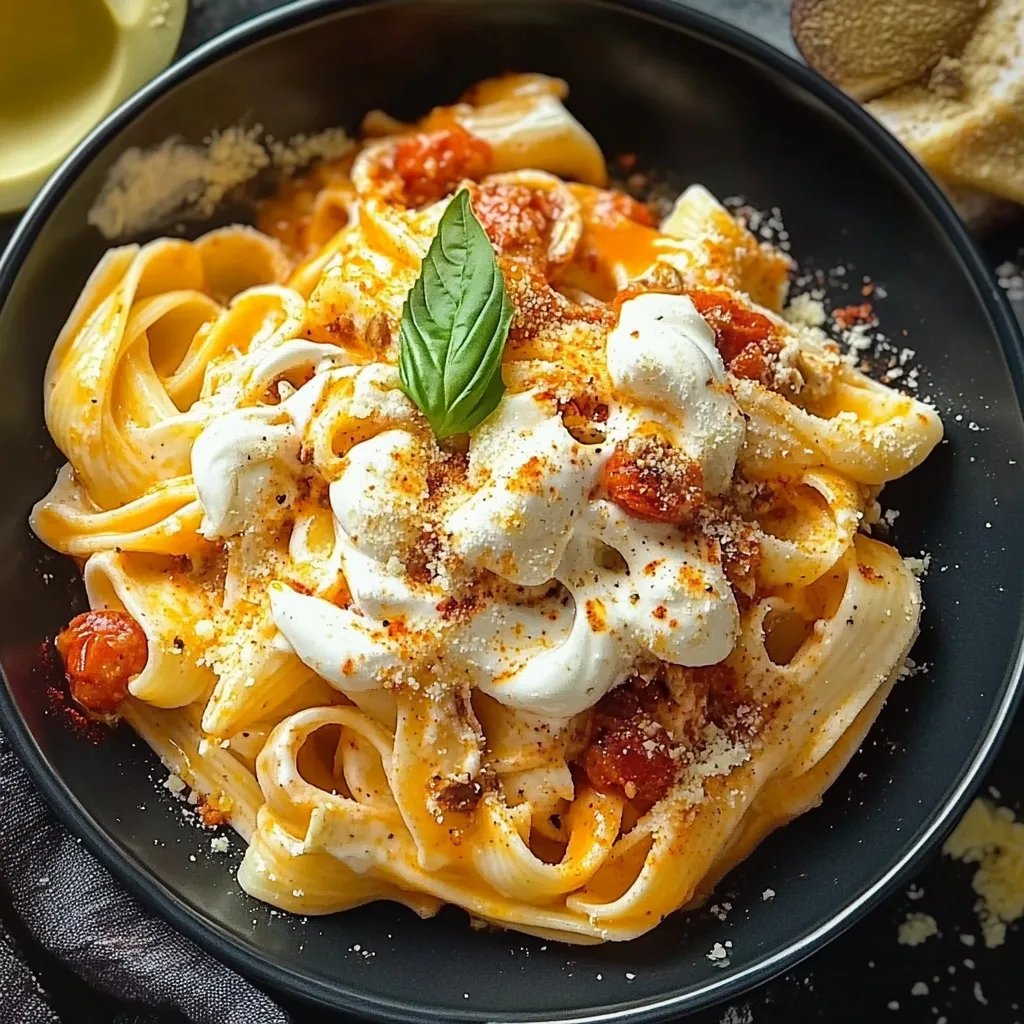 Pasta mit Paprikabutter und Knoblauchjoghurt