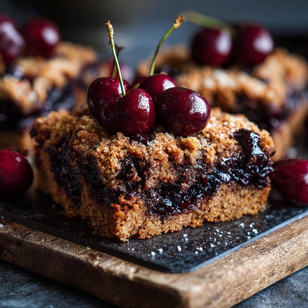 Blechkuchen mit Schokolade und Kirschen
