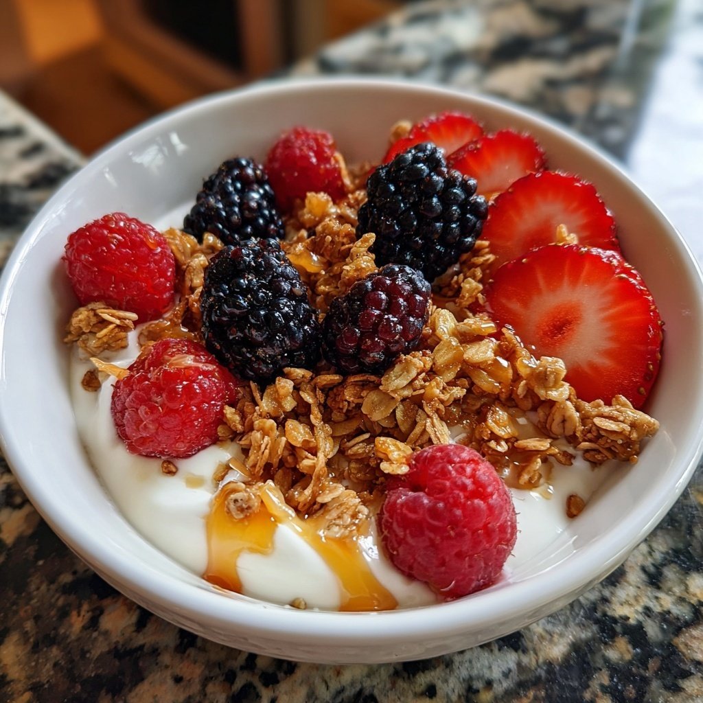 Frühstück mit Joghurt und Obst