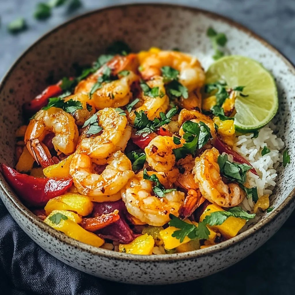 Rijstkom mit tropischen Garnelen