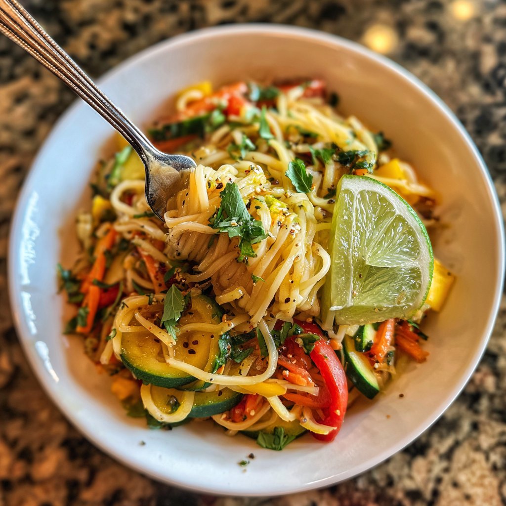 Reisnudeln mit Gemüse und Limette