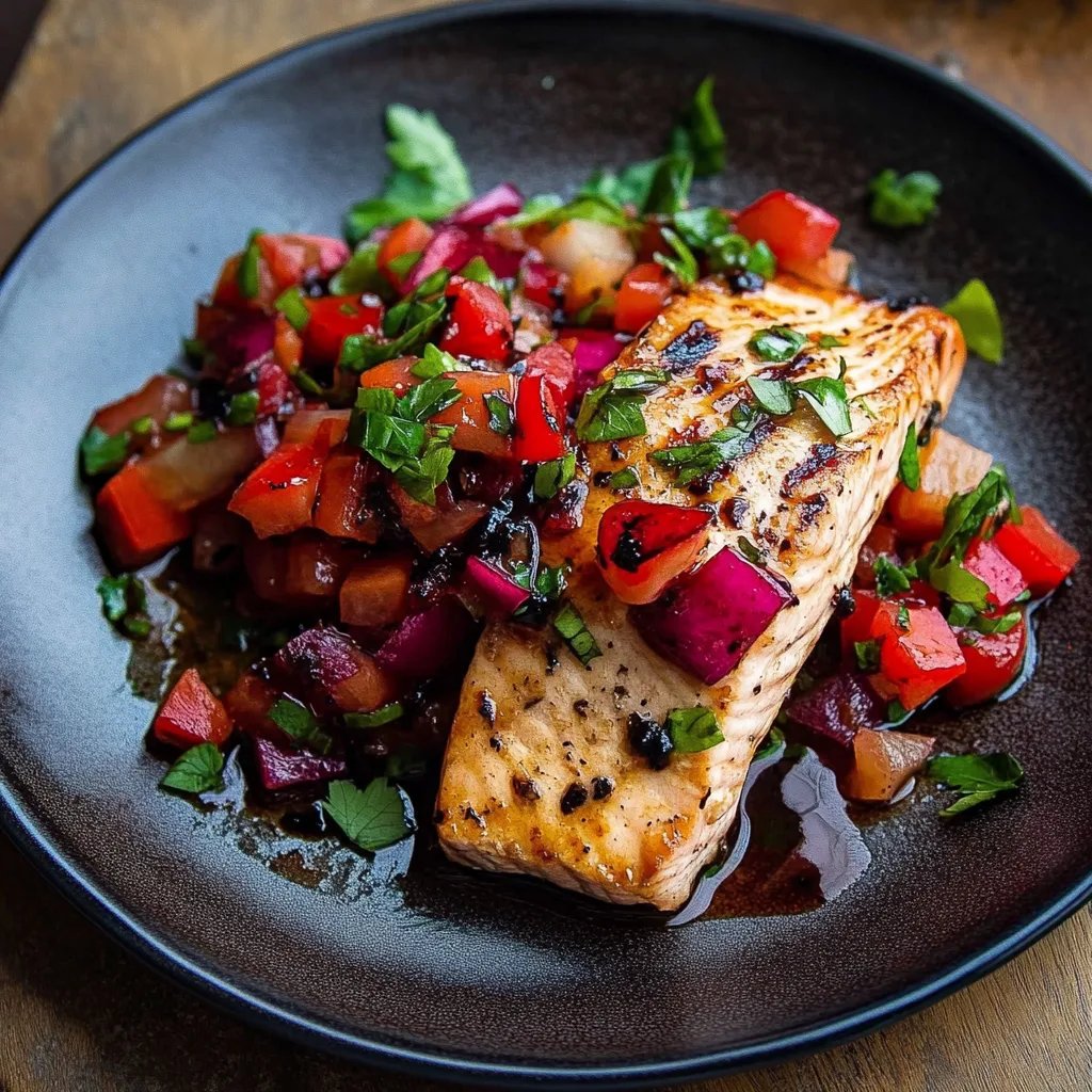 Gegrilde Zalm mit Bieten-Bloedsinaasappelrelish
